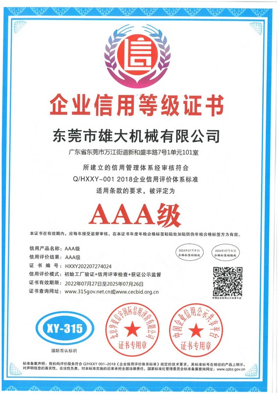Enterprise credit rating certificate